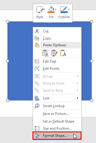 Format Shape option within the right-click context menu