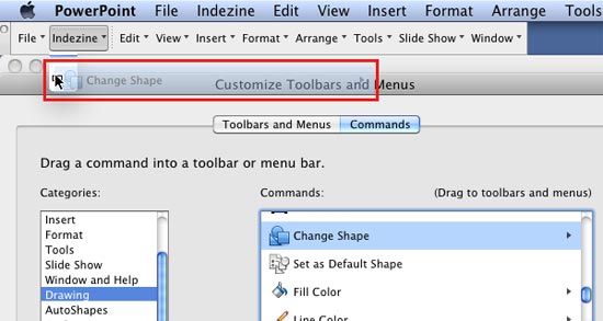 Drag the selected command into the new Menu on the editable Menu Bar