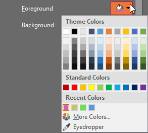 Colors drop-down gallery