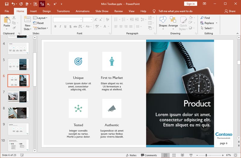 Mini Toolbar in PowerPoint 2019 for Windows