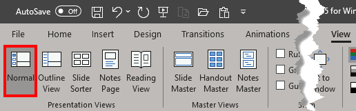 Normal View (Editing View) in PowerPoint 365 for Windows