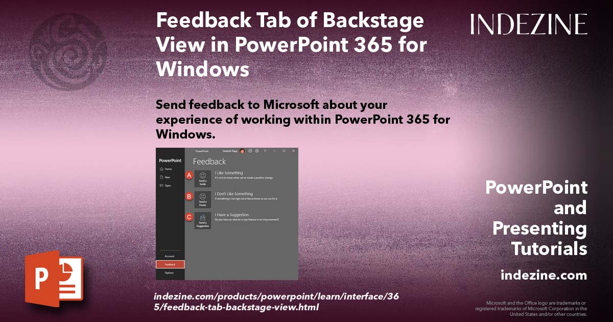 Feedback Tab of Backstage View in PowerPoint 365 for Windows