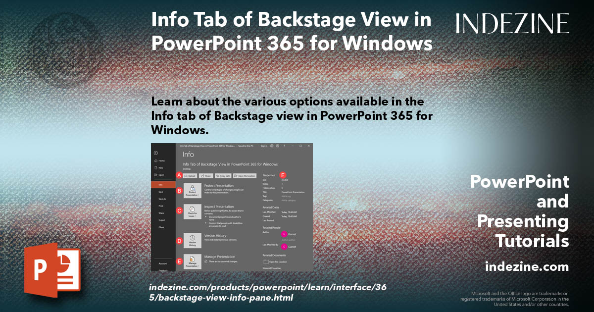 Info Tab of Backstage View in PowerPoint 365 for Windows