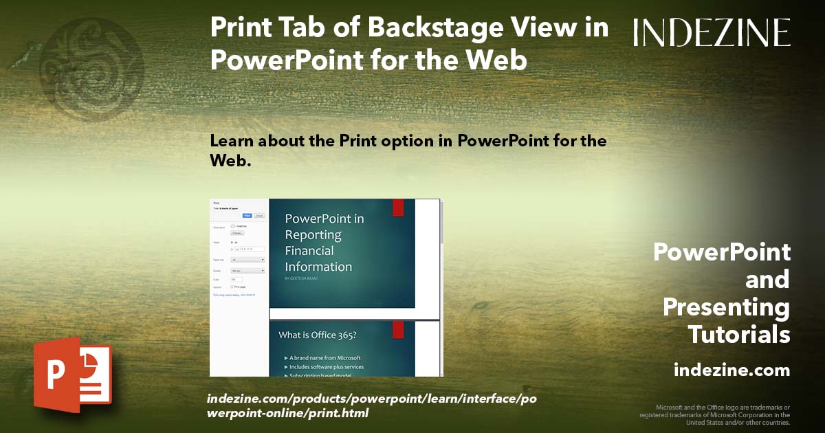 Print Tab of Backstage View in PowerPoint for the Web