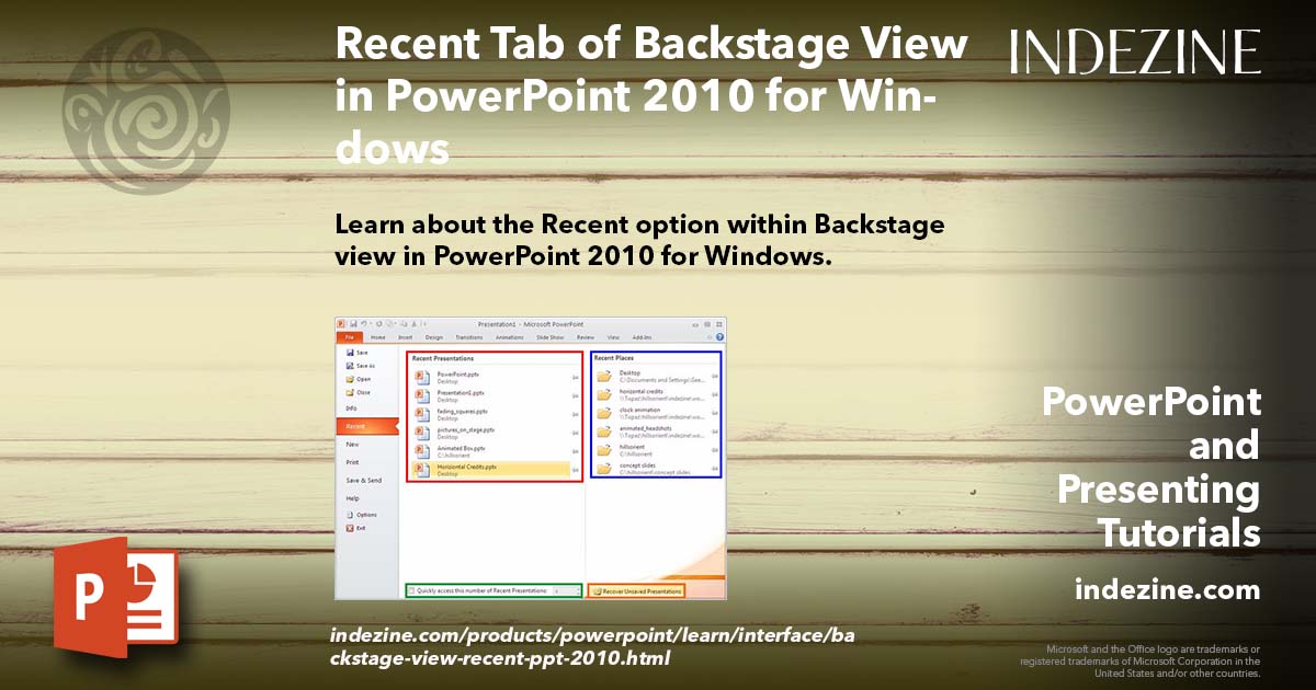 Recent Tab of Backstage View in PowerPoint 2010 for Windows