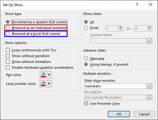 Set Up Show dialog box Set Up Show dialog box