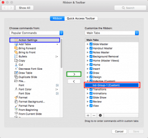 Adding Commands to Custom Groups in PowerPoint 2016 for Mac