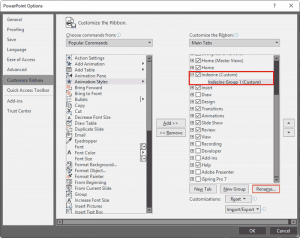 Adding Commands to Custom Groups in PowerPoint 2019 for Windows