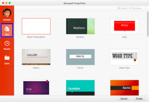 New Tab in Backstage View in PowerPoint 2016 for Mac