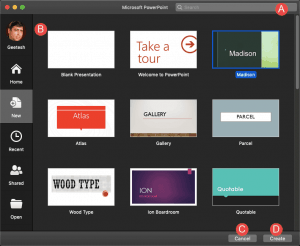 New Tab of Backstage View in PowerPoint 365 for Mac