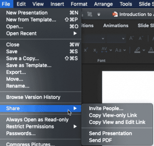 Info Tab of Backstage View in PowerPoint 365 for Mac