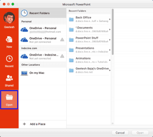Open and Close Tabs in Backstage View in PowerPoint 2016 for Mac
