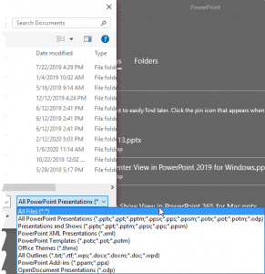 File Types That Can be Opened in PowerPoint 2019 for Windows