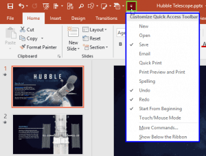 Quick Access Toolbar in PowerPoint 2019 for Windows