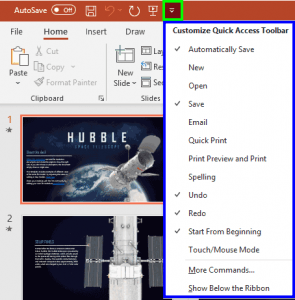 Quick Access Toolbar in PowerPoint 365 for Windows