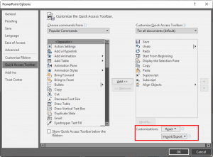 Reset, Export, and Import QAT Customizations in PowerPoint 2019 for Windows