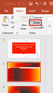 Reset Slide in PowerPoint 2016 for Windows