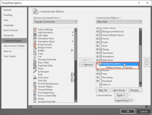 Working with Custom Groups in Ribbon Tabs in PowerPoint 365 for Windows