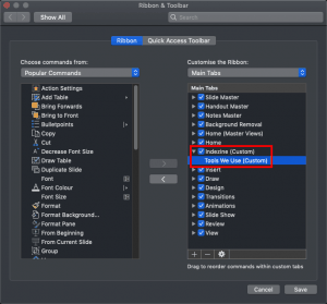 Working with Custom Groups in Ribbon Tabs in PowerPoint 365 for Mac