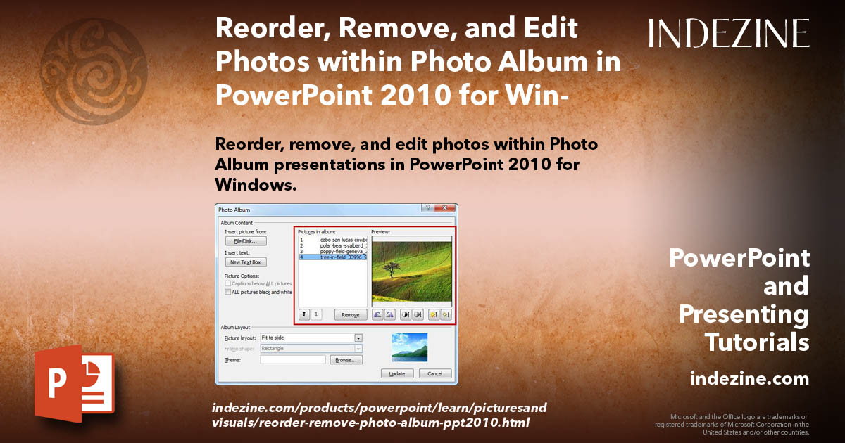 Reorder, Remove, and Edit Photos within Photo Album in PowerPoint 2010