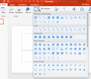 Types of Shapes in PowerPoint 2016 for Mac