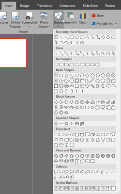 Types of Shapes in PowerPoint 2016 for Windows
