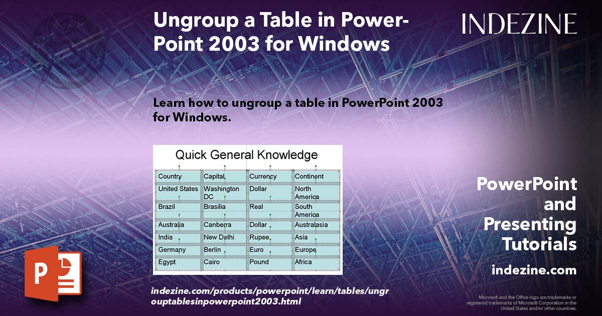Ungroup a Table in PowerPoint 2003 for Windows